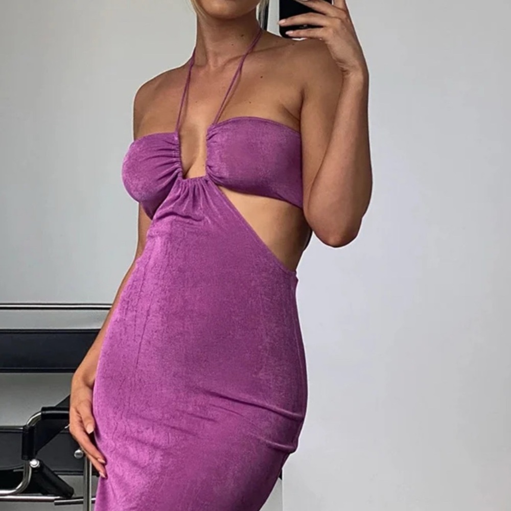 Runaway Bodycon Cutout Purple‎ Halter Maxi Dress Size 4
